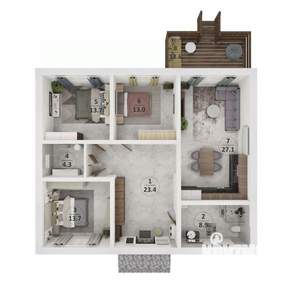 Дом 107м&sup2;, 1-этажный, участок 5 сот.  