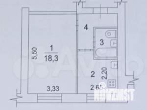 1-к квартира, на длительный срок, 33м2, 5/5 этаж