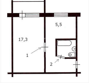 1-к квартира, вторичка, 34м2, 2/5 этаж