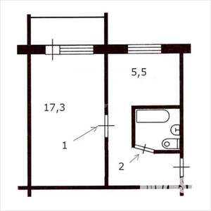 1-к квартира, вторичка, 34м2, 2/5 этаж