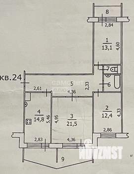 3-к квартира, вторичка, 84м2, 6/9 этаж