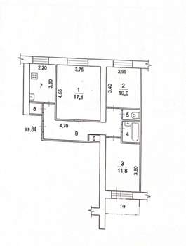3-к квартира, вторичка, 64м2, 6/9 этаж
