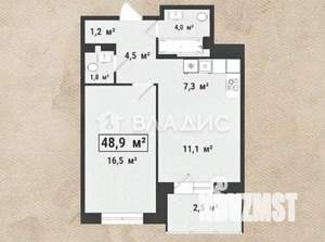1-к квартира, вторичка, 49м2, 16/17 этаж
