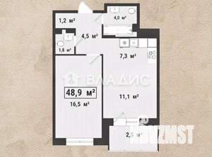 1-к квартира, вторичка, 49м2, 16/17 этаж