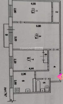 3-к квартира, вторичка, 57м2, 4/4 этаж