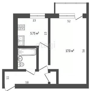 1-к квартира, вторичка, 33м2, 5/5 этаж