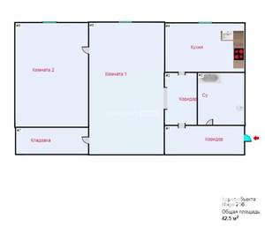 2-к квартира, вторичка, 43м2, 1/5 этаж