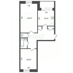 2-к квартира, вторичка, 54м2, 4/5 этаж