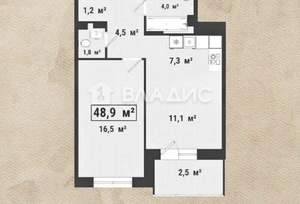 1-к квартира, вторичка, 49м2, 16/17 этаж