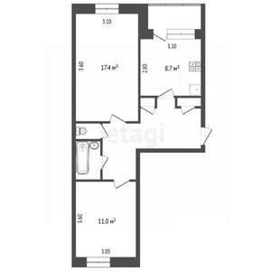 2-к квартира, вторичка, 54м2, 4/5 этаж